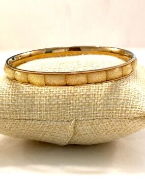 Sterling Silver Gold-Tone Bangle Bracelet with Cream Inlay